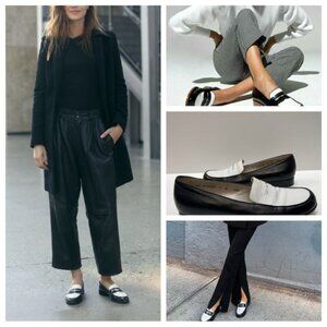 Vintage Cole Haan Black and White Penny Loafers Classic Leather Minimalist 9 B